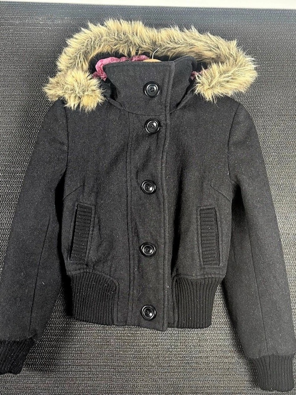 Y2K Wool Cropped bomber GROGGY XS Black Hooded Jacket